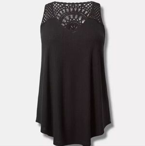 Textured Jersey V-Neck Crochet Swing Tank